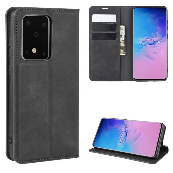 

for galaxy s20 ultra retro-skin business magnetic suction leather case with holder card slots wallet