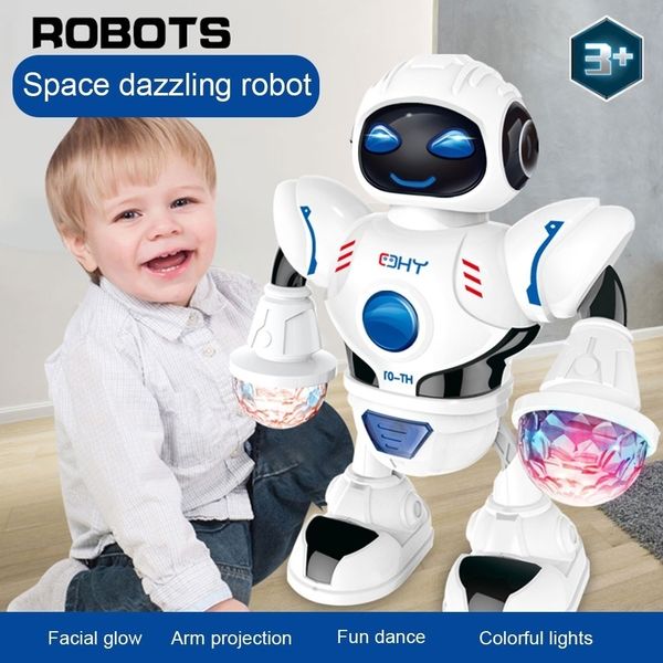 

new space dazzling music robot shiny educational toys electronic walking dancing smart space robot kids music robot toys lj200818