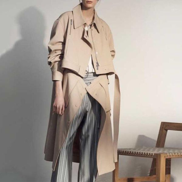 

quality states winter 2021 new fashion temperament medium length solid color dual purpose split two wear windbreaker coat woman1, Tan;black