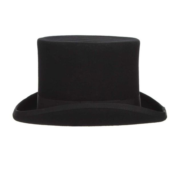

2020 gemvie 13.5cm 100% wool felt hat for men fedoras for women mad hatter costume cylinder hat gentleman derby hat magician cap, Black;white