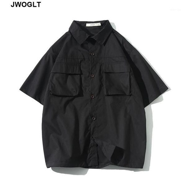

summer streetwear fashion harajuku mulit pocket short sleeve 100% cotton cargo black korean shirts 4xl 5xl1, White;black