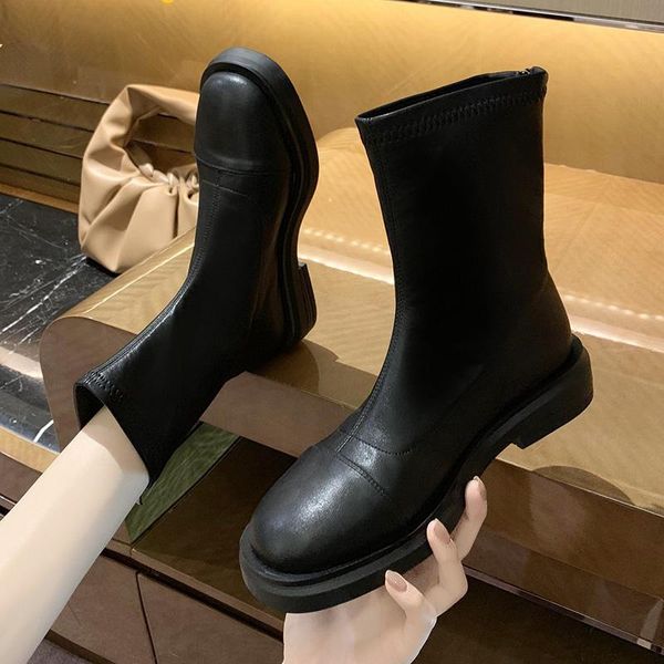 

woman flat boots boots-women shoes luxury designer ankle booties women low 2020 rock fashion short ladies cotton fabric, Black