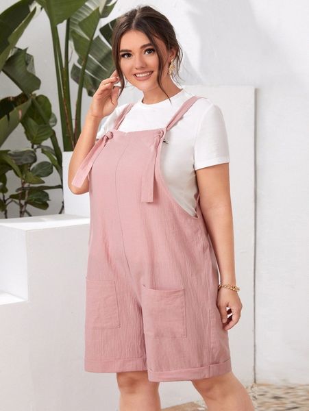 

plus solid dual pocket suspender romper o0mo#, Black