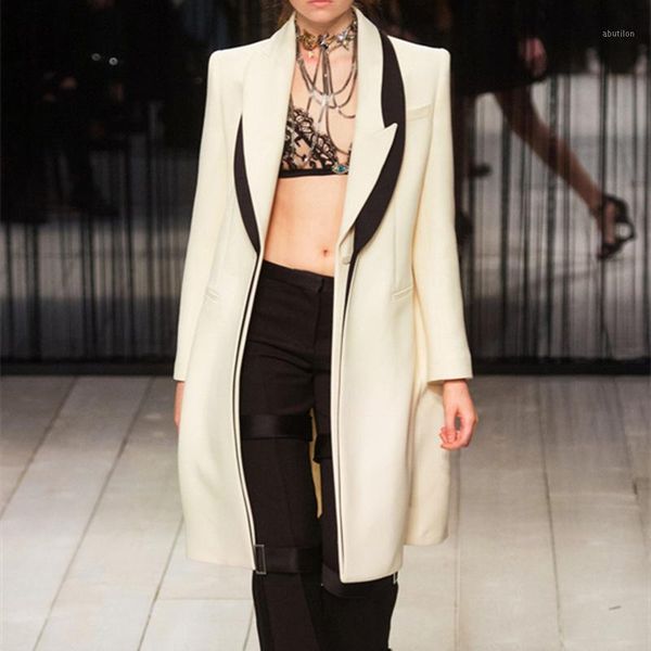 

women's wool & blends autumn winter long overcoat women 3d notched collar office style blazer slim feminine coat one button jacket fema, Black