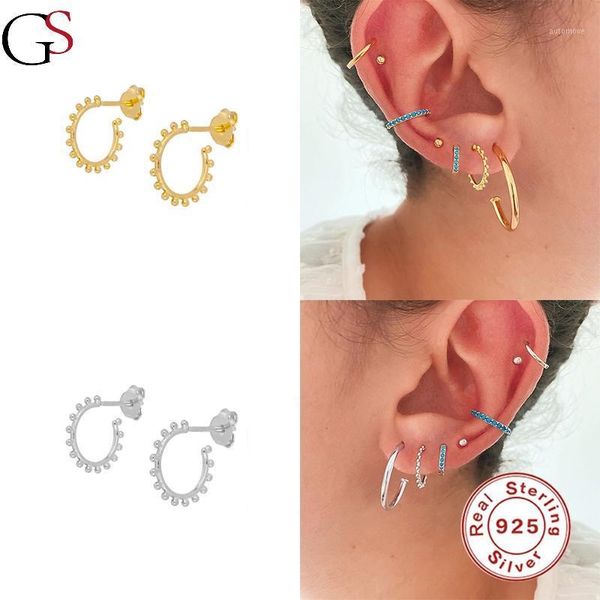 

gs womens hoop earrings 925 sterling silver brincos personalized c-shaped round beads pendientes christmas gift for girls1, Golden;silver