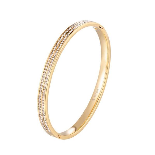 

bangle luxury double row crystal stainless steel bangles bracelets for women girls & friends fashion wedding party jewelry, Black