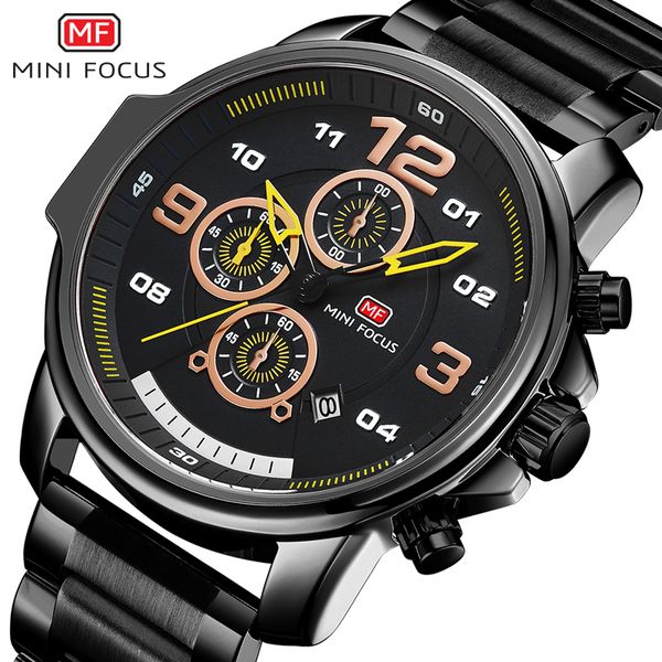 

mini focus brand sport watch men stainless steel black quartz wrist waterproof dress mens watches luxury, Slivery;brown