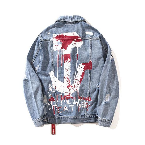 

new hip hop loose denim of high-quality men hole jeans coat for boy 2020 autumn clothes jean jackets m  xl xxl, Black;brown