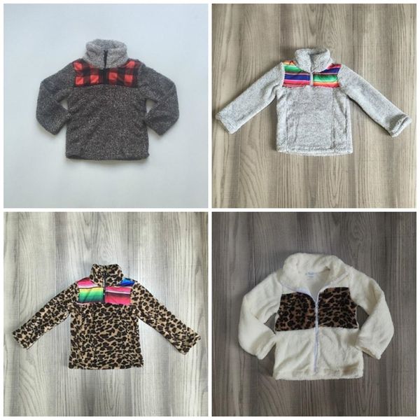 

girlymax fall/winter outfits baby girls warm coat serape leopard plaid fleece mommy & me cotton clothes children boutique 201126, White