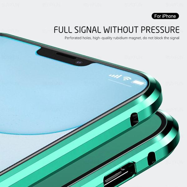 

metal adsorption magnetic case for iphone12 11 pro xs max double-sided glass magnet cover for iphone 7 8 6 6 jllcsj