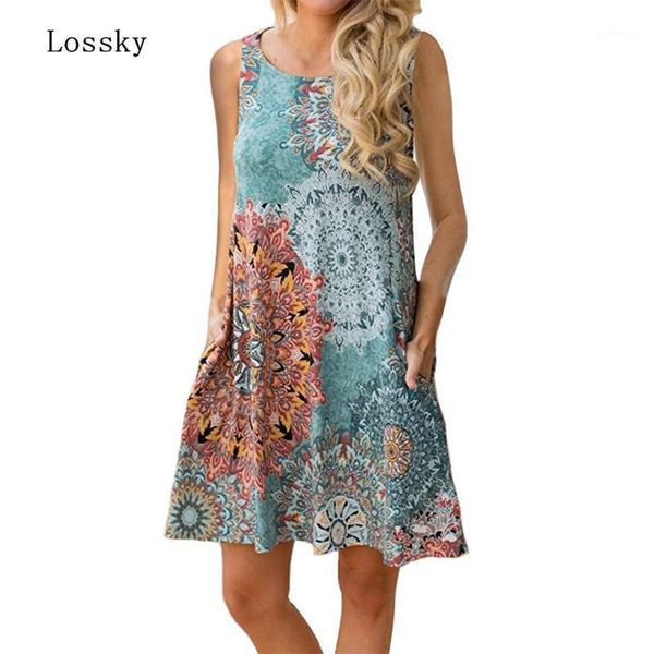 

summer cotton dresses vintage women casual sleeveless print loose dress female mini pockets a-line dress plus size1, Black;gray