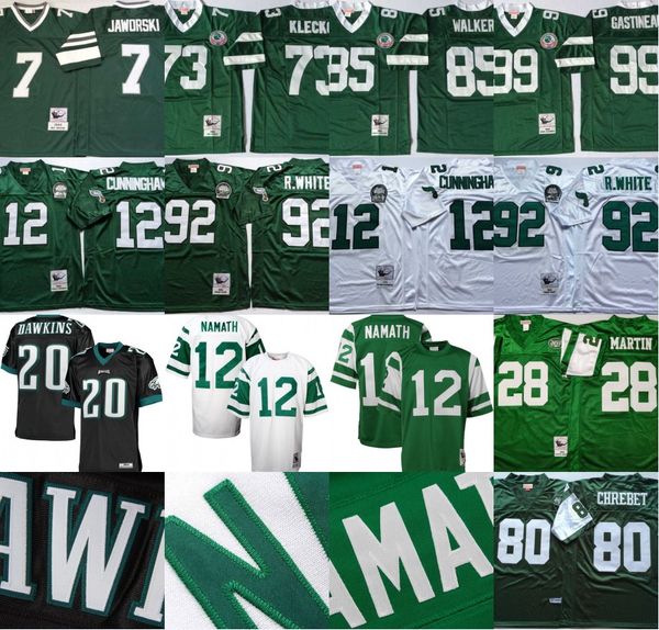 

vintage 12 randall cunningham joe namath klecko brian dawkins wayne chrebet curtis martin dennis byrd reggie white green football jerseys, Black