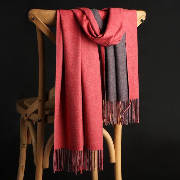 

scarves double-sided cashmere scarf women winter korean wild tassel shawl warm two-color brushed solid color, Blue;gray