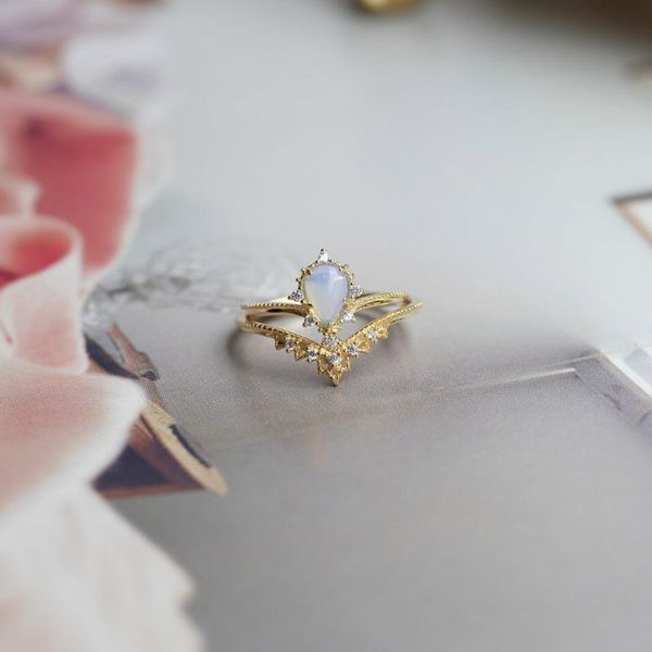 

lamoon 925 sterling silver ring water drop opal vintage crowm lace zircon 14k gold plated fine jewelry cocktail party lmri101, Golden;silver