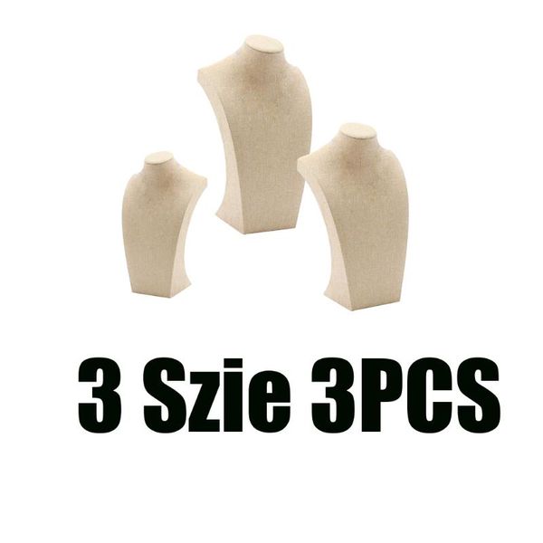 

3 pcs linen wooden necklace display bust stand mannequin - jewelry holder for necklaces chain, choker, pendant - beige, Pink;blue