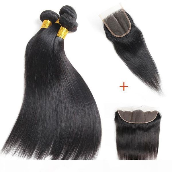 

100% unprocessed 10a straight human hair bundles with 4x4 closure brazilian virgin straight bundles with 13x4 frontal brazilian virgin hair, Black;brown