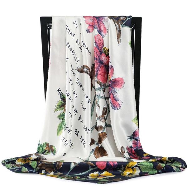 

90*90cm fashion floral print kerchief silk satin neck scarf for women square shawls and wraps elegant hijab scarves for ladies, Blue;gray