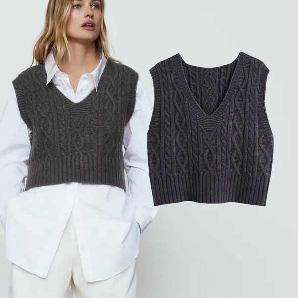 

women 2020 fashion autumn loose knitted vest sweater v neck sleeveless side vents female waistcoat chic h1211, White;black
