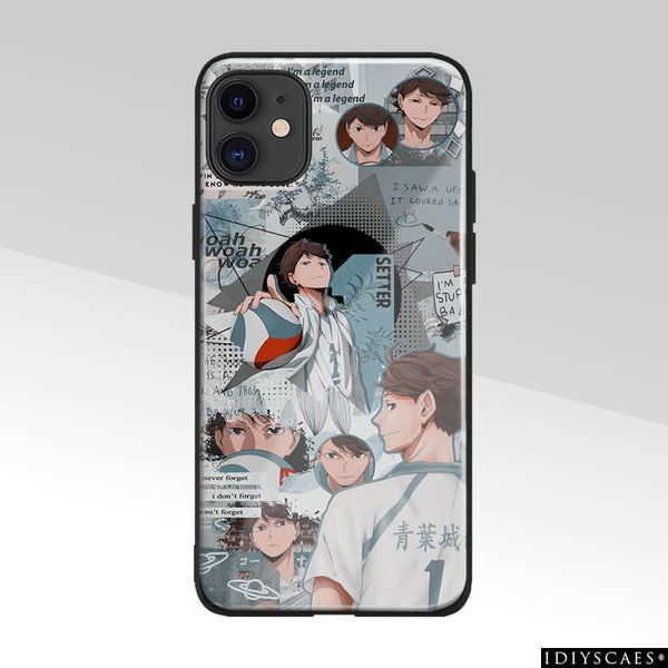 

tooru oikawa haikyuu tempered glass tpu soft silicone phone case for iphone 6 6s 7 8 x xr xs 11 12 mini pro max cover shell
