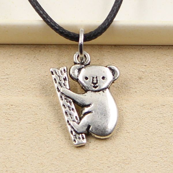 

new durable black faux leather koala bear pendant cord choker charm diy retro boho tibetan silver color necklace jewelry d6cc