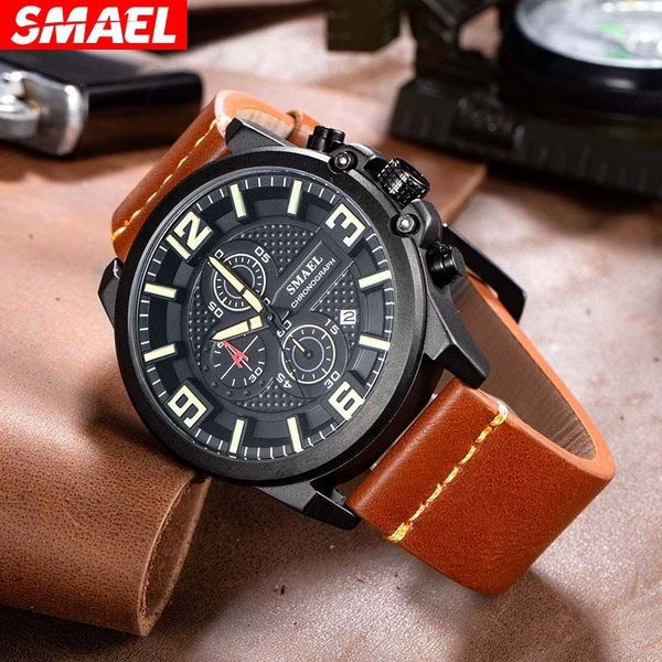 

smael smer tough man sports watch men's outdoor waterproof multi-function luminous three eye men's watch, Slivery;brown