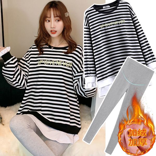 

pregnant women suit fashion plush long sleeve t-shirt bottoming shirt autumn and winter 2020 new, White