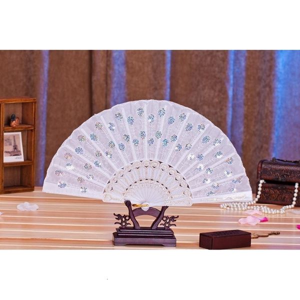 

colorful lace fan ladys spanish embroidered sequins hand flower lace folding fan