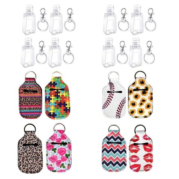 

4pc 30ml flip cap reusable bottle travel hand sanitizer keychain carrier, Silver