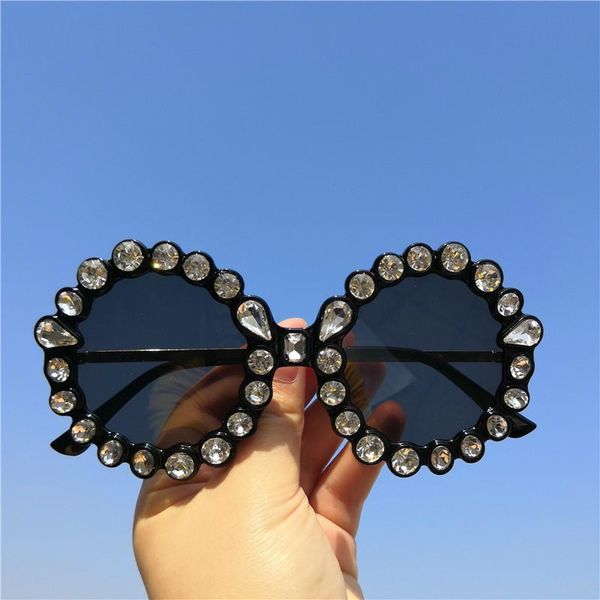 

sunglasses fashion women brand designer bling rhinestone round vintage shades diamond for female fml, White;black