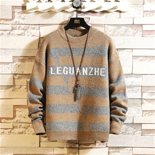 

2020 new men's striped black sleeves long autumn winter sweater knitted neck more oversize 5xl 4jdp, White;black