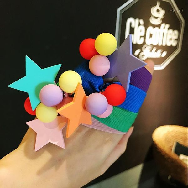 

hair accessories colorful star shinny dolls cartoon elastic band korea for girls handmade tie head rubber1, Slivery;white