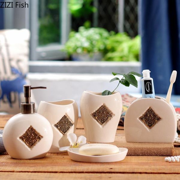 

bath accessory set 5pcs/set ceramics accessories kit cups toothbrush holder soap dish minimalist household bathroom supplies