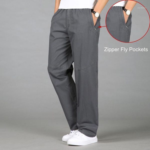 

men spring new fashion oversized solid color middle waist zipper pockets pants male casual loose 130kg large size trousers1, Black