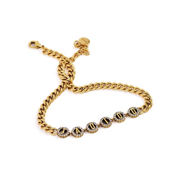 

fashion copper d letter 14k gold cuban link chain necklace bracelet for women party lovers gift hip hop jewelry with box, Black