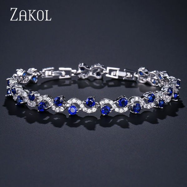 

zakol 4 color options fashion ladies cubic zirconia royal blue stone bracelets for women wedding jewelry christmas gift fsbp170 200925, Black