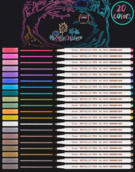 

2030 colours metallic marker pens for glass paint rock painting stone diy card making plastic pottery wood metal surface h wmtqsc, Black;red