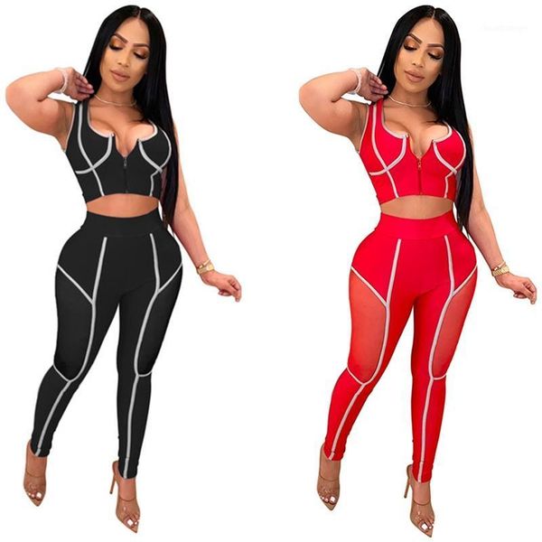 

women sets summer tracksuits pants suit two piece set night club party outfits sporty mesh casual1, Gray