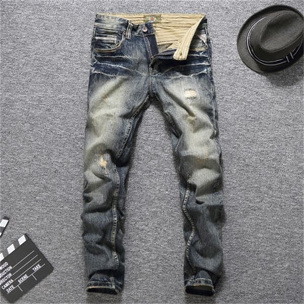 

2021 new italian style fashion men's vintage designer scratched breeze from brim slim fit good quality cotton pants zo3c, Blue