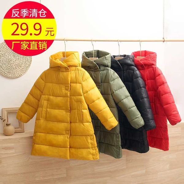 

children's long down jacket boys over the knee girls middle and long thick cotton padded jacket jacket boys baby cotton clothes, Blue;gray