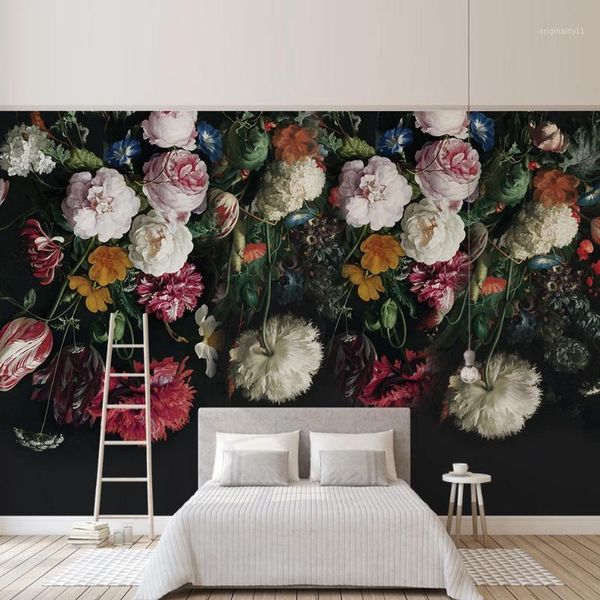 

customize any size 3d wall mural wallpaper painting rural style retro hand painted floral flowers living room sofa bedroom decor1