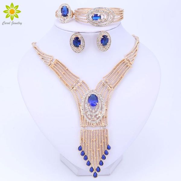 

women wedding bridal jewelry sets dubai african beads jewelry sets pendant necklace earrings ring bracelet crystal accessories, Silver