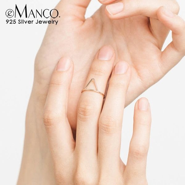 

e-manco 925 sterling silver rings triangle crown silver rings minimalist engagement ring for women fine jewelry classic gifts y200323, Slivery;golden