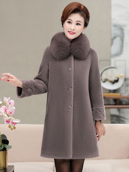 

2020 new mothers clothes fox fur collar fur integrated fur coat mid-length particles chenille coat women, Black