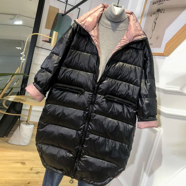

women 2019 winter new fashion street designer womens white duck jacket outerwear female long down parka coat, Black