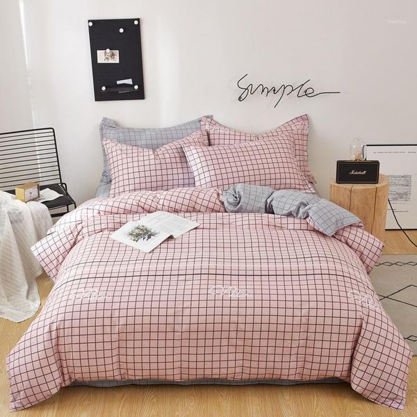 

pink plaid 100% pure cotton comforter bedding sets 60s simple style home textiles bedding double bed cover set for kid1