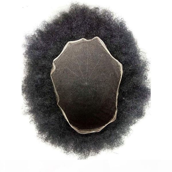 

aohai тупеет для мужчин afro kinky завитого toupee всех lace hairpieces дышащих человеческих волос отбеленных узлов индийской системы волос, Black