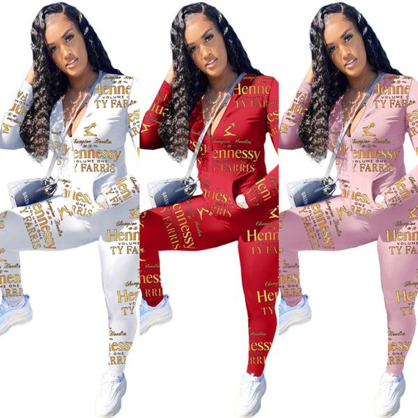 

women fashion letters print tracksuit designer outfit two piece clothing sets zipper coat jacket legging pants sweat suit gg12607, White