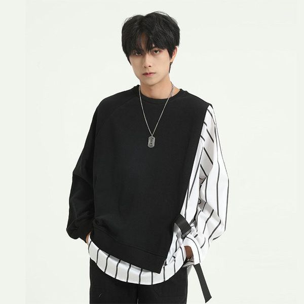 

men stripe splice pullover sweatshirt male women couple streetwear hip hop loose hoodie sweatshirt black white1