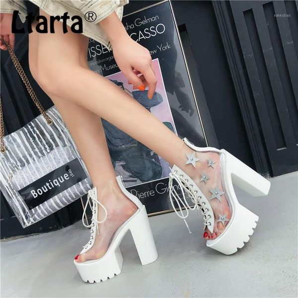 

ltarta summer fashion thick heel women's shoes transparent pvc women's sandals cross strap hollow out shoes df1, Black