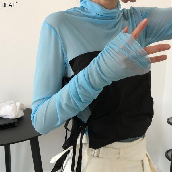 

deat 2020 new spring fashion women's clothing drawstring turlteneck full sleeves see throw t-shirt female tank wl014061, White